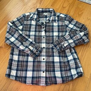L.L. Bean Women's Plaid Flannel Shirt Relaxed Fit Size Large Blue/Tan